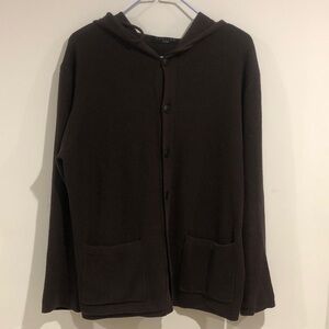 Button-Up Hooded Knit Cardigan in Deep Brown